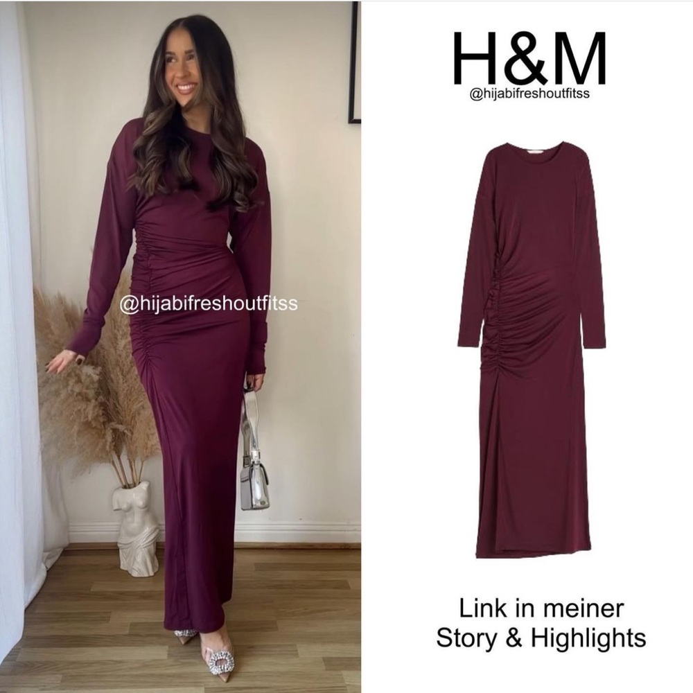 H&M Long Sleeve Burgundy Stylish Dress